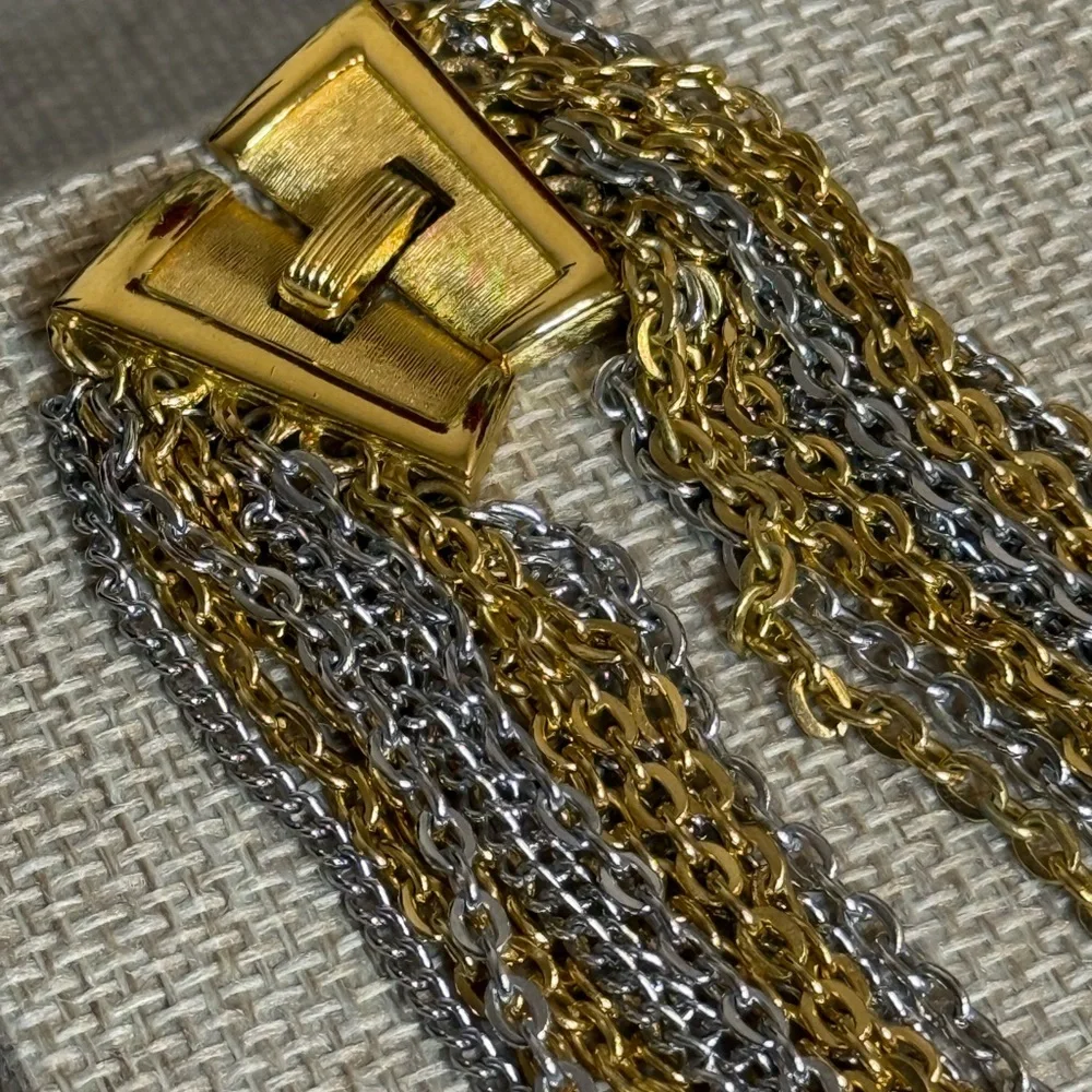 Vintage Trifari Two-Tone Multi-Strand Necklace, Mixed Metal Gold/Silver 1970s